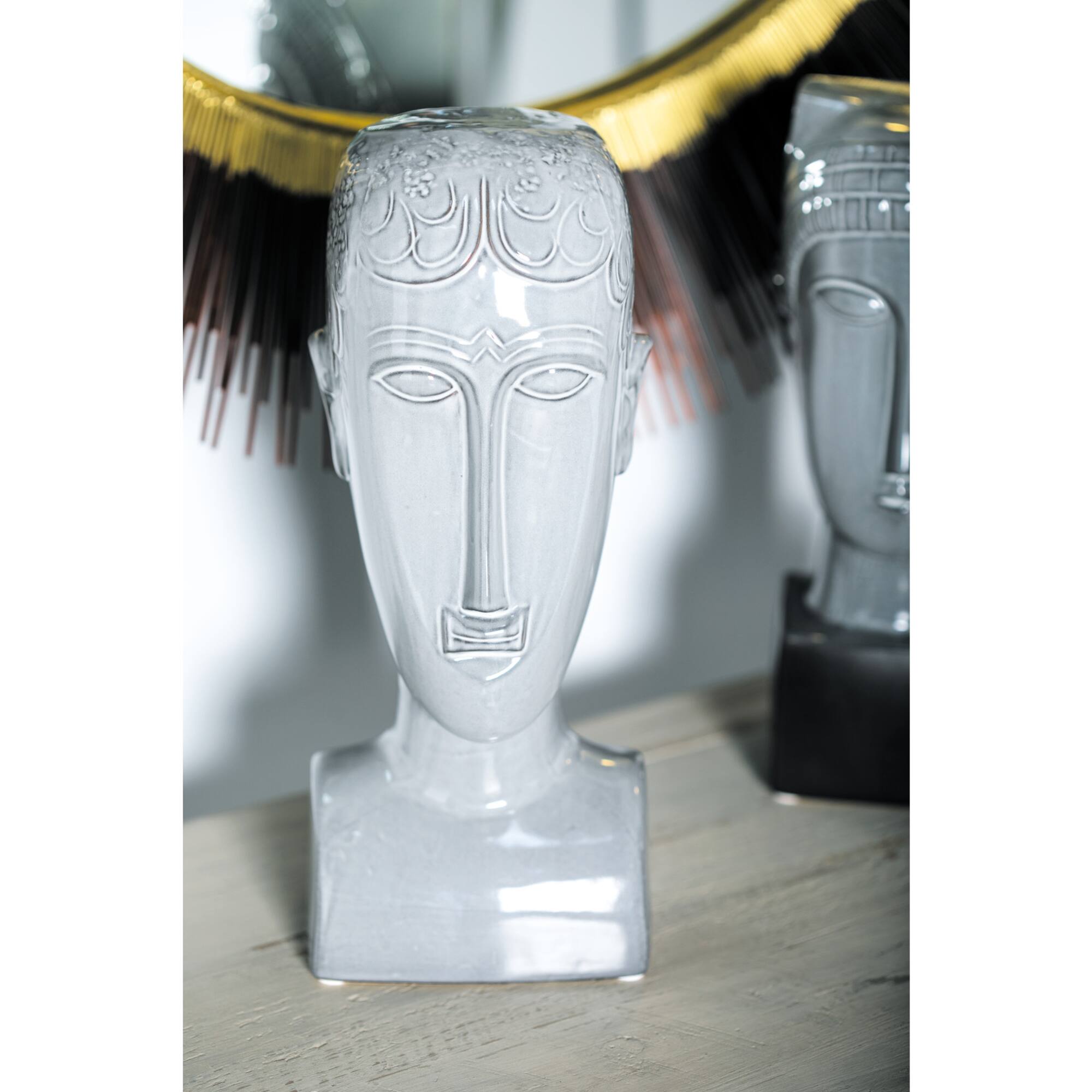13" Gray Stoneware Man Head Sculpture